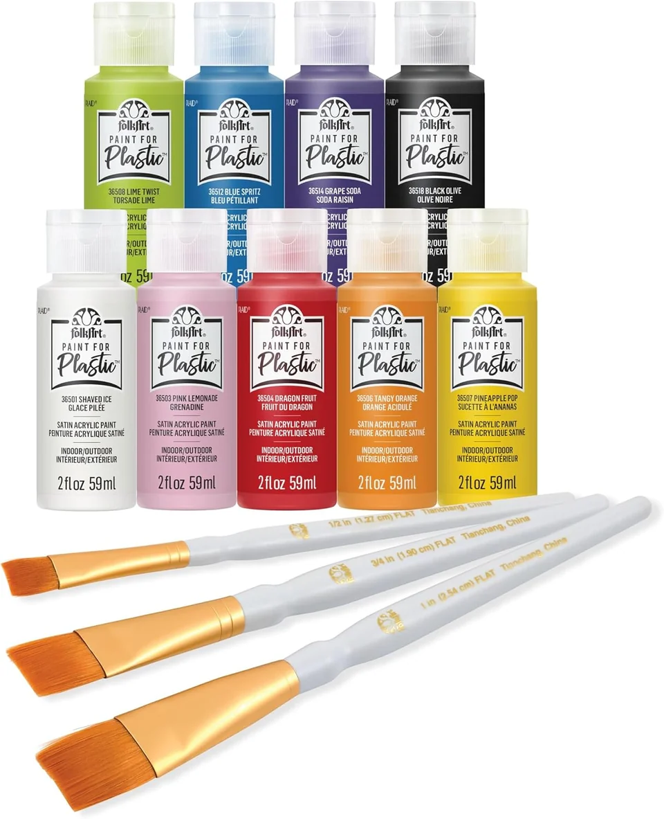 FolkArt Paint for Plastic · 9-Color Brush Kit — product view