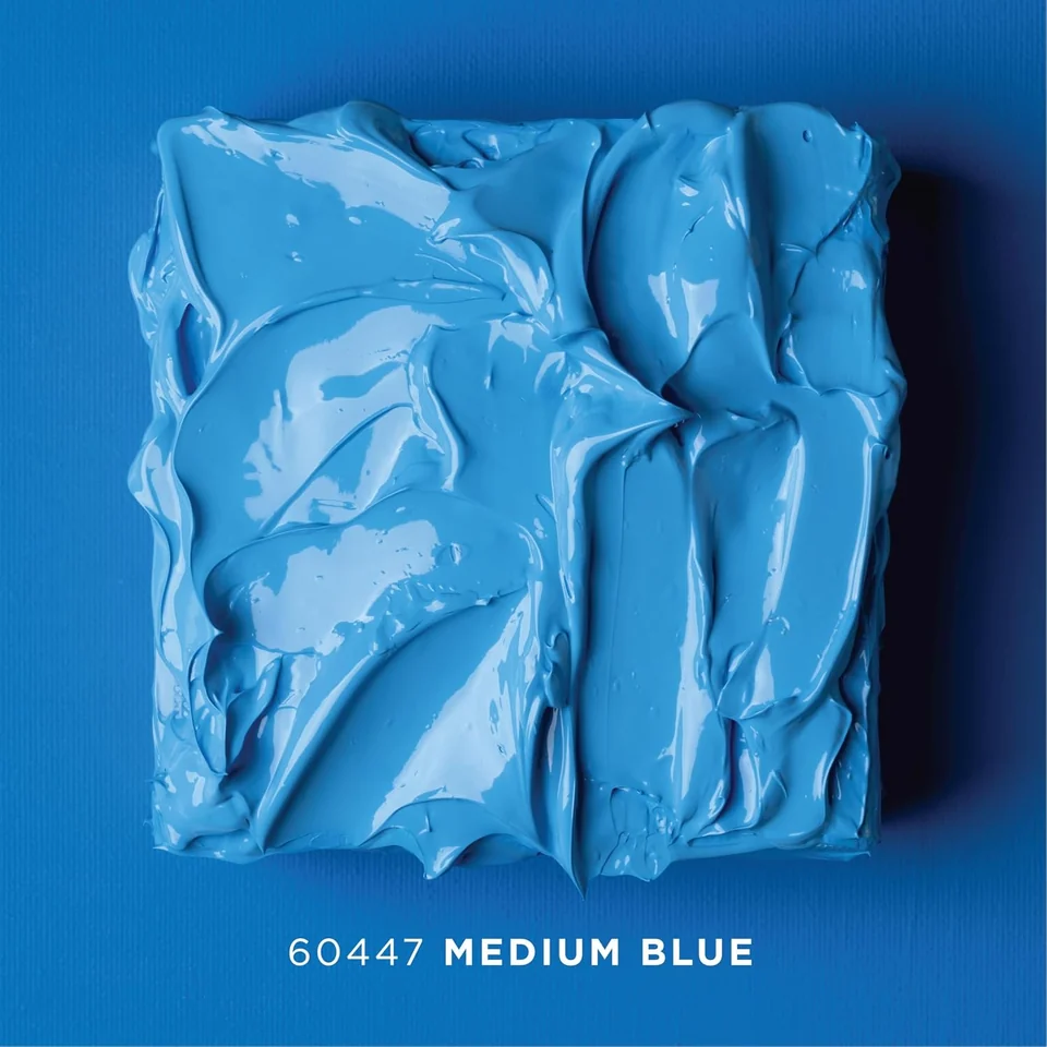 Medium Blue Super Thick shown as raised palette-knife marks. Side lighting makes the shape of the paint visible.