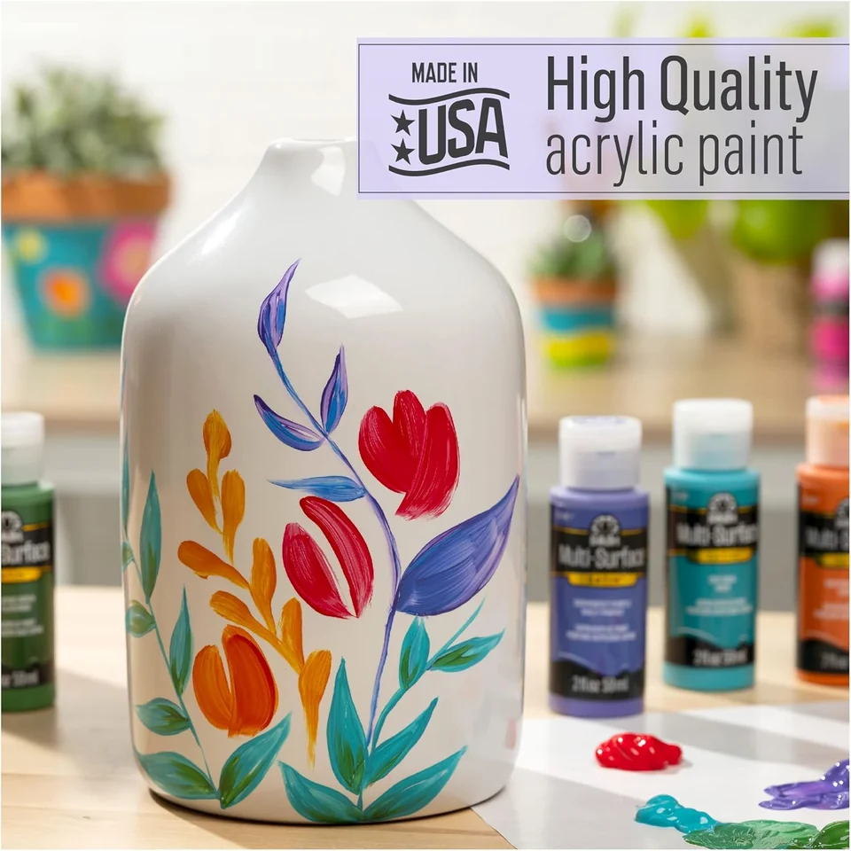 A floral vase illustrates Multi-Surface decoration. This is a separate satin formula, not an Enamels color or curing demonstration.